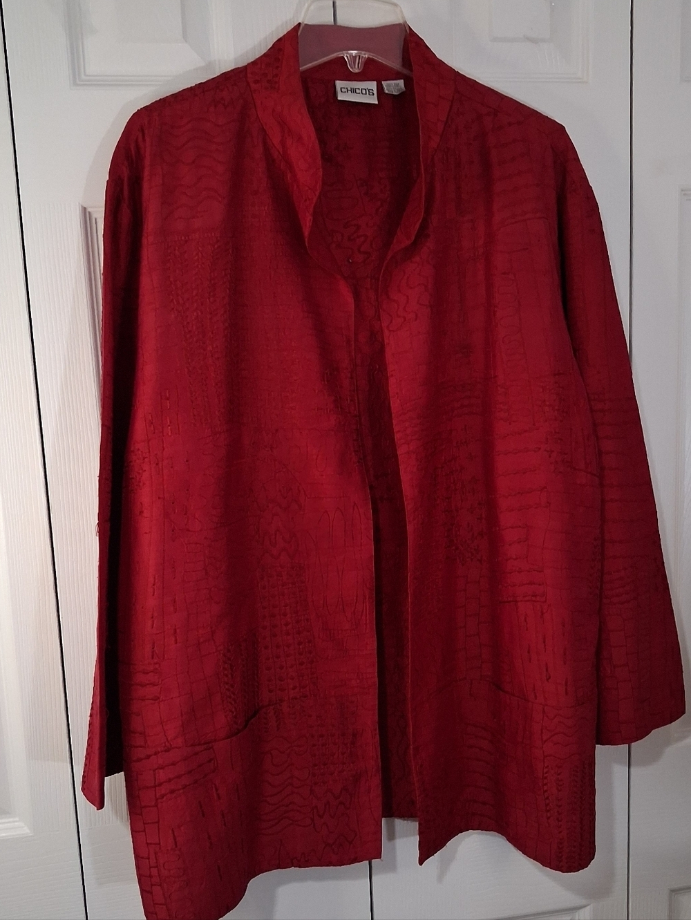Chico's Red Open-Front Tunic /Cardigan/Jacket 100% Silk